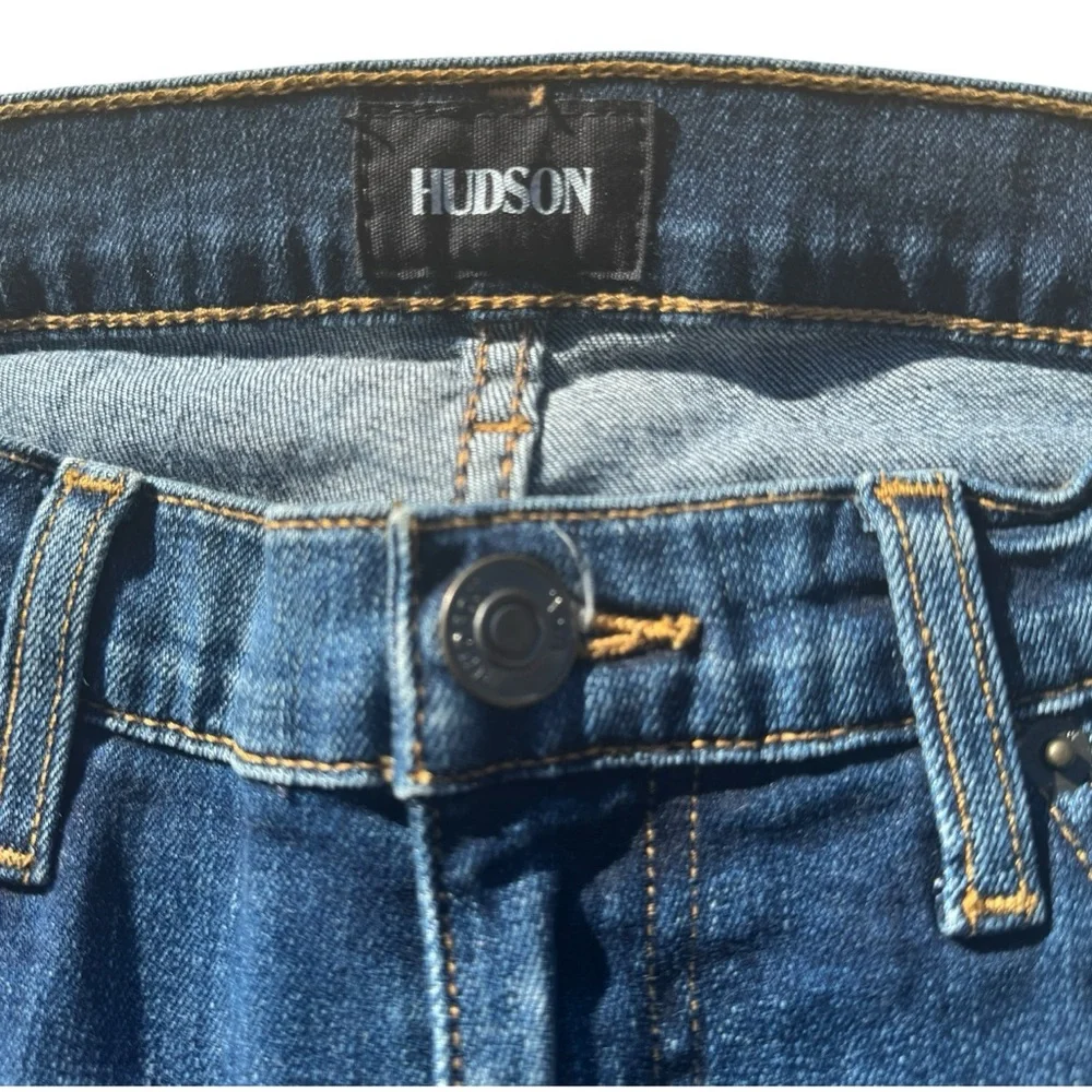 🩳 Hudson Amelia Rolled Cuffed Knee Mid-Rise Indigo Denim Bermuda Shorts Sz 26 - Picture 11 of 15